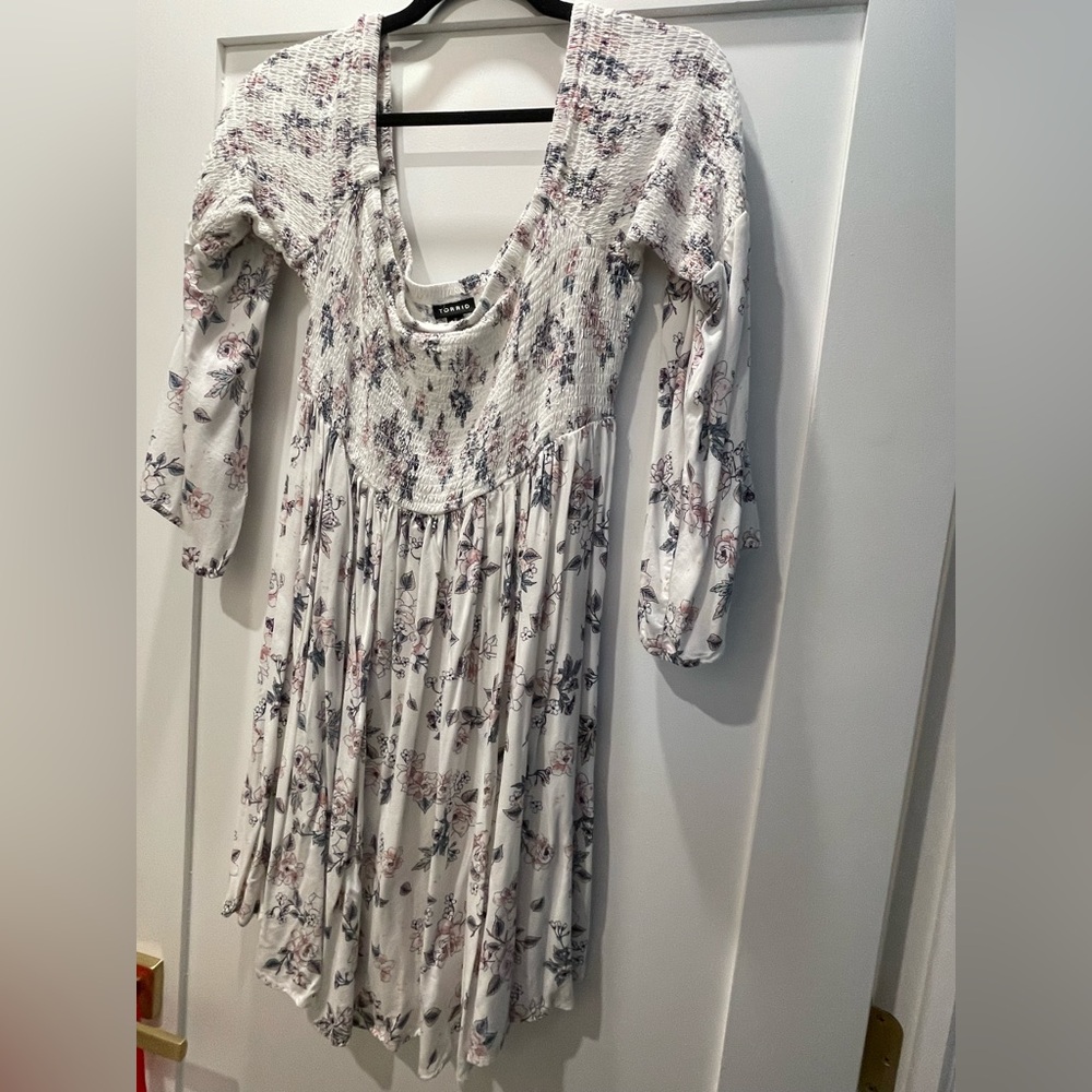 Torrid Floral Long Sleeve Dress - Cream and Pink